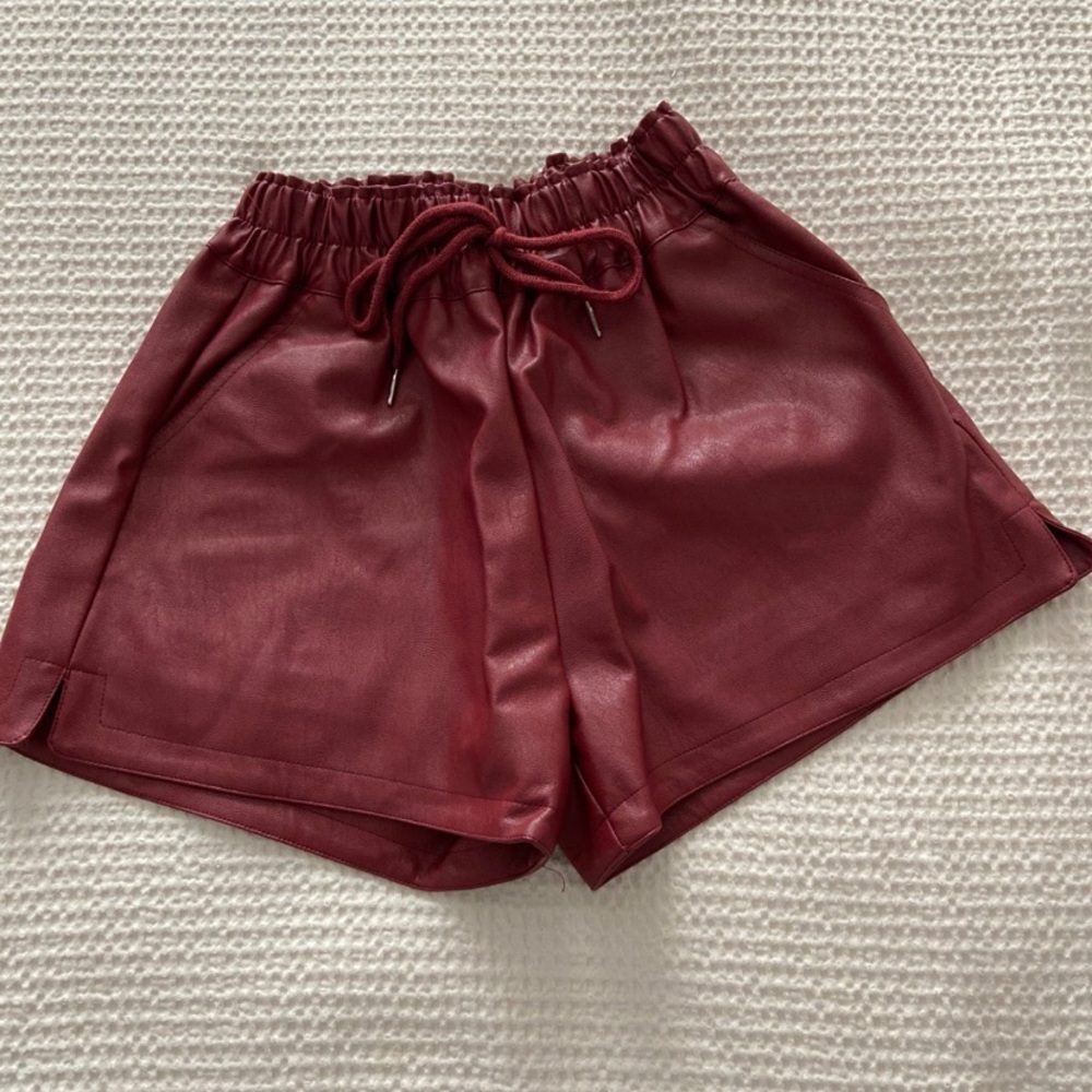 Burgundy Pleather Shorts